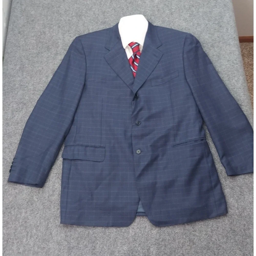 Canali Blazer Jacket Mens 46‎ R Blue 3 Button Plaid Made in Italy Wool Suit READ